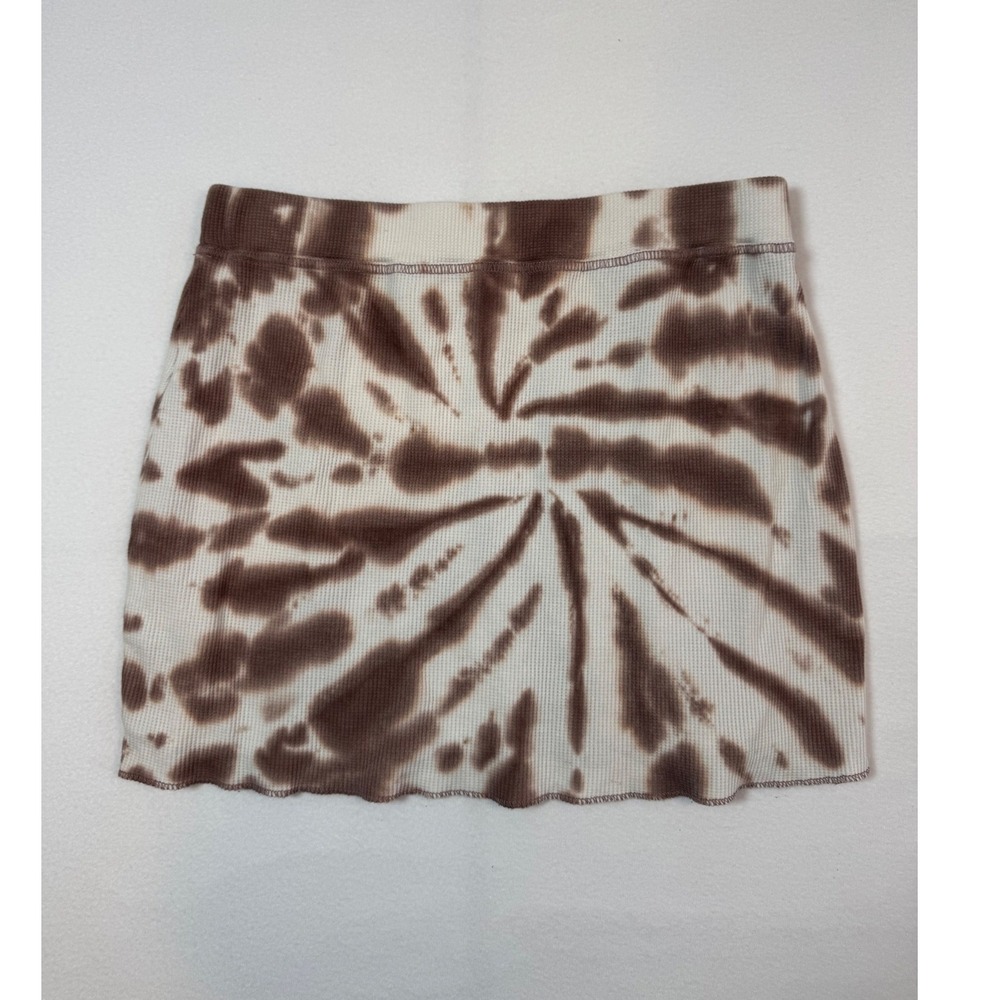 Boho‎ Indie PAC Cares Waffle Knit Tie Dye Mini Skirt Women M Brown White